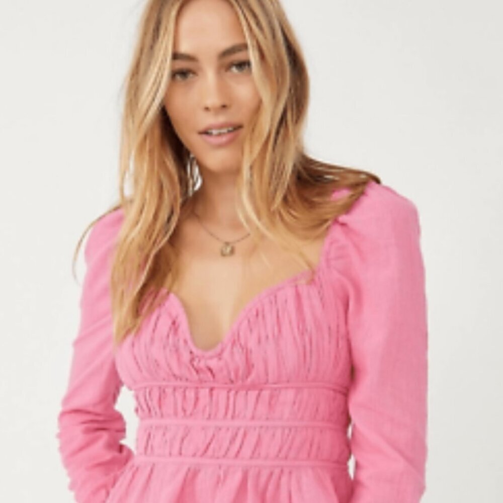 Free People Top Women's Size Medium Pink Chloe Blouse